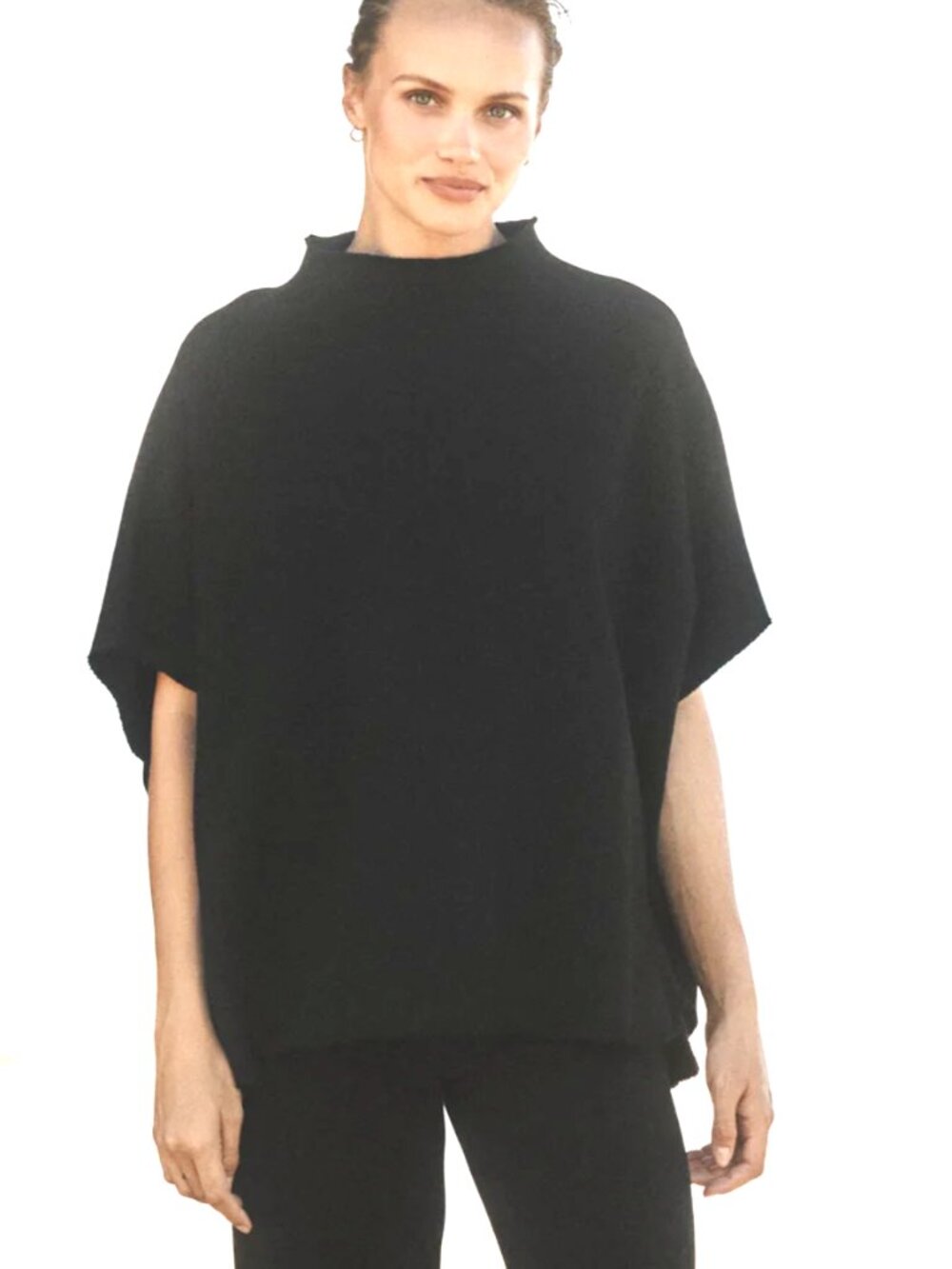 FRANK & EILEEN 'AUDREY' FUNNEL NECK CAPELET BLACK COTTON TOP ONE SIZE